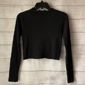Future Collective Black Crop Top Blouse Long Sleeve Textured Mock Neck XXS